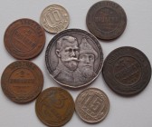 Russland: Kleine Tütte mit 8 Münzen, dabei 1 Rubel 1913, 300 Jahre Haus Romanov (KM# 70) in schön.
 [taxed under margin system]