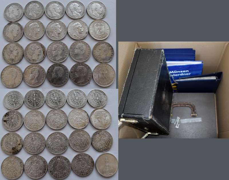 Umlaufmünzen 2 Mark bis 5 Mark: Lot 20 Münzen, dabei: 9 x 2 Mark Preußen (1876-1...