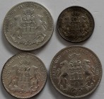 Hamburg: Lot 4 Münzen (Typensammlung), dabei: 5 Mark 1876 (J. 62), 2 Mark 1908 (J. 63), 3 Mark 1910 (J. 64) sowie 5 Mark 1907 (J. 65). Mit Münzpass MD...