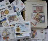 Numisbriefe, Numisblätter: Ein Lot bestehend aus einem Album Banknoten aus aller Welt (88 Stück, überwiegend UNC), 16 Telefonkarten mit Beschreibung a...