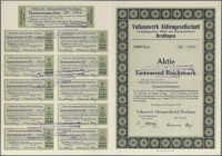 Alte Aktien / Wertpapiere: 1923: Vulkanwerk Aktiengesellschaft Reutlingen, Aktie über 1.000 Reichsmark, August 1923, herabgesetzt auf Zwanzig Goldmark...