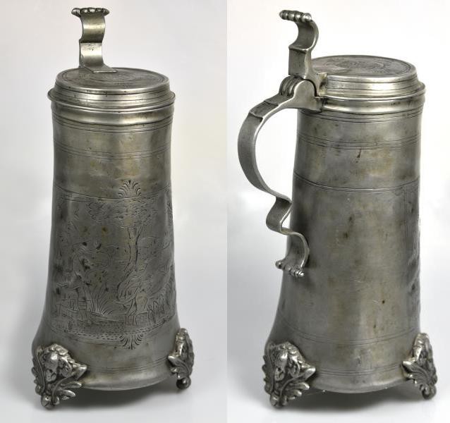 Varia, Sonstiges: Nürnberg: Zinnkrug (Ende 17./Anfang 18. Jhd.), ca. 33 cm hoch,...