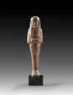 Shabti of Mes, wood, hieroglyphs in black, H 16,8cm. New Kingdom. 18th dynasty, post Amarna, ca. 1320 - 1300 BC. Mummy-shaped with a tripartite wig an...