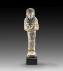 Usurped shabti of It. New Kingdom, 19th dynasty, ca. 1292-1186 BC. Red clay with a white engobe, details in black, green, red and blue. H 22.2cm. Mumm...