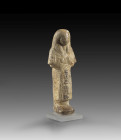 Shabti of Upet-nefer. New Kingdom, 19th dynasty, ca. 1292-1186 BC. Alabaster, hieroglyphis painted in black colour. H 11.2cm. In the costume of the li...