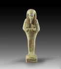 Shabti of Chnum-Priest Hor-maa-cheru, born by Tjs-Hor-peret. Turquoise faience, H 12.8cm. Late Period, 30th dynasty, 380 - 342 BC. Mummy-shaped with a...