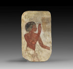 A fragment of wall painting depicting an adorant turned to the right, probably Userhat, the son of the high priest Turo, living during the reign of Ra...