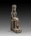 Statuette of goddess Mehit. New Kingdom, 19th dynasty, reign of Merenptah, ca. 1213 - 1204 BC. Cedar wood with remnants of gilding, H 30.2cm. Dedicate...