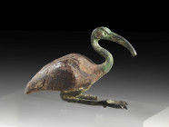 Figure of an ibis fabricated in composite technique with head and legs made of bronze and the corpus made of wood. Bronze tail missing, left claw brok...