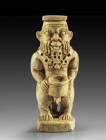 An elaborated bone figure of god Bes. Reassembled vertically. Romano-Egyptian Period, ca. 1st-3rd cent. AD. Bes. Romano-ägyptisch, 1. - 3. Jh. n. Chr....