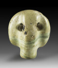 Elephant head amulet in greenish beige silit, L 3.2cm, W 2.6cm. Predynastic, Naqada II, 3200 BC. Intact. Probably a bull's head amulet. Published! Ele...