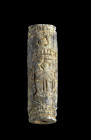 Cylinder seal of Sesostris II. made of steatite with remains of lightblue faience. With cartouche bearing the throne name of Sesostris II Cha-cheper-R...
