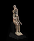 Bronze statuette of the seated Harpocrates, H 11cm. Late Period, 7th - 4th century BC. Dark brown patina, intact. With copy of the invoice! Harpokrate...