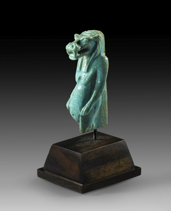 Thoeris. Late Period, 664 - 332 BC. H 5cm. Made of light turquoise faience. Deta...