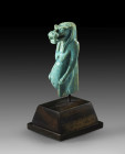 Thoeris. Late Period, 664 - 332 BC. H 5cm. Made of light turquoise faience. Detailed depiction of the protective goddess of pregnant women in the form...