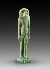 Light turquoise faience amulet of the god Thot in the guise of a striding baboon, H 5cm. Late Period, ca. 664 - 332 BC. Intact. With copy of the invoi...