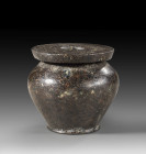 Globular stone jar. H 4.7cm. Middle Kingdom - Second Intermediate Period, 22nd - 16th century BC. Small damages at the rim. Steintopf. Mittleres Reich...