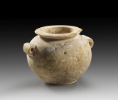 Miniature eyelet vessel, H 3.7cm. Early Dynastic, 1st - 2nd Dynasty, ca. 3000 - 2740 BC. Tiny fragment of the rim missing, corpus slightly worn. With ...