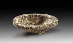 Faience bowl, H 2.3, ø 8.7cm. Romano-Egyptian, 1st century AD. Crack inside, one fragment reattached with two tiny retouches. With certificate of auth...