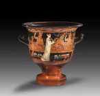 Attic red-figure bell krater by the Dublin Painter. 380 - 370 BC. H 36.1cm, W with handles 35.1cm, ø mouth 36.4cm. In the front a symposion is depicte...