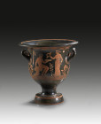 Apulian red-figure bell krater by the Wolfenbüttel Painter. 355 - 345 BC. H 29.3cm, ø 29.2cm. On the front on the left a seated young man in ideal nud...