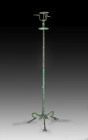 Etruscan bronze candelabra. 5th century BC. H 61.1cm. Long, thin shaft on three feet in the shape of hoofed animal legs, with an apron of ivy leaves b...