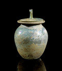 Large ash cineray urn with lid. The body bulbous with wide, horizontal rim. The lid with knob. Roman Imperial Period, Western Mediterranean, 1st - 2nd...