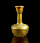 Big flask. Yellow glass, globular body with high neck that ends in a funnel. H 23cm. Roman, 3rd - 4th century AD. With expertise of Antiken-Kabinett G...