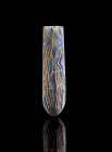 Colored unguentarium. Early Roman Empire, 1st century AD. H 9cm. Made of marbled mosaic glass. Reassembled without any defects. Unguentarium. Frühe rö...