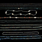 Sammlung Fayenceketten. Nordafrika, Spätzeit, ca. 7. - 1. Jh. v. Chr. Das größte Stück mit ca. 4,60m(!) Länge. Die anderen zwischen 150cm und 80cm Län...