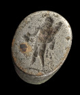Ringfragment. Römisch, 1. - 4. Jh. n. Chr. L 2,8cm. Bronze, Platte verzinnt. Stehender Herkules mit Keule. Ringschiene fehlt. Ring fragment. Roman, 1s...