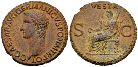Caligula AE As, Vesta reverse