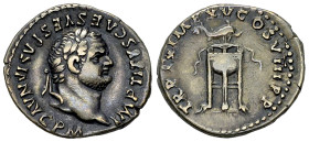 Titus AR Denarius, Tripod/dolphin reverse