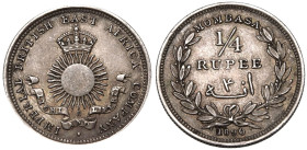 Kenya: Mombasa Imperial British East Africa Company 1890 Silver 1/4 Rupee Extremely Fine