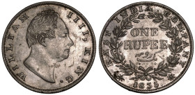India: British William IV 1835 Silver 1 Rupee With initial