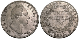 India: British William IV 1835 Silver 1 Rupee With initial