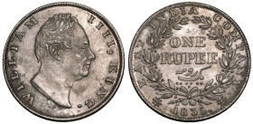 India: British William IV 1835 Silver 1 Rupee With initial