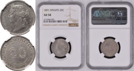 Straits Settlements: British Victoria 1891 Silver 20 Cents NGC AU 58