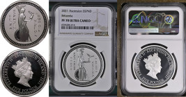 United Kingdom: Ascension Island Elizabeth II 2021 Silver 5 Pounds Bonomi Pattern - Minerva Proof NGC PF 70 ULTRA CAMEO