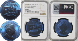 United Kingdom: British Antarctic Territory Elizabeth II 2016 Blue Titanium 2 Pounds The Emperor Penguin Equal-finest NGC MS 69