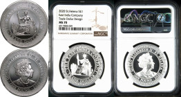 United Kingdom: St. Helena Elizabeth II 2020 Silver One Pound British Trade Dollar Trade Dollar Design NGC MS 70