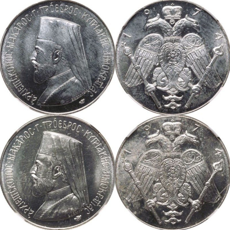 CYPRUS.
Lot of 2 silver coins.

Coin 1: Republic, 1960-date, 6 Pounds 1974. P...