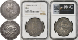 Cyprus: British George VI 1928 Silver 45 Piastres British Rule Anniversary NGC PF 61