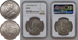 Cyprus: British George VI 1928 Silver 45 Piastres British Rule Anniversary NGC MS 60
