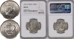 Cyprus: British Elizabeth II 1957 Copper-Nickel 100 Mils NGC MS 64