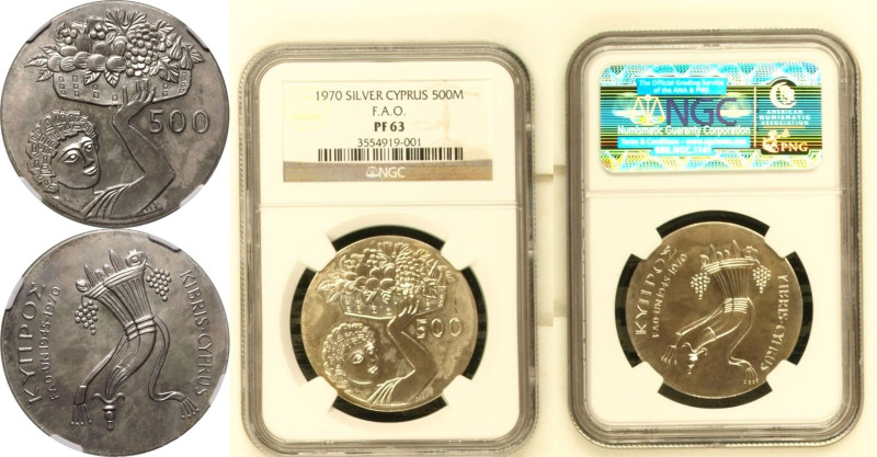 CYPRUS. Republic, 1960-. 
Silver 500 Mils, 1970. Royal Mint (Tower Hill). Proof...