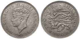 Cyprus: British George VI 1947 Copper-Nickel 2 Shillings ANACS MS 60