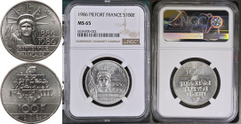 France Fifth Republic 1986 Silver 100 Francs Centenary of the Statue of Liberty Piedfort NGC MS 65