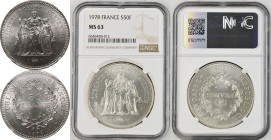 France Fifth Republic 1978 Silver 50 Francs NGC MS 63