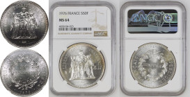 France Fifth Republic 1976 Silver 50 Francs NGC MS 64